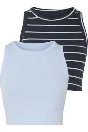 Esmara ® Damen Top cropped Rippe, 2 Stück (blau/navy, XL (48/50))