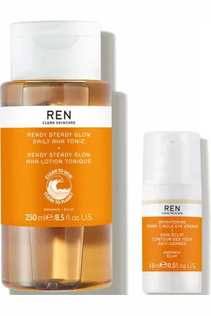 REN Clean Skincare Ready Steady Glow Daily AHA Tonic 250ml and Radiance Brightening Dark Circle Eye Cream 15ml
