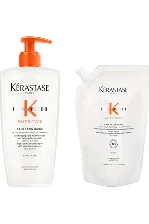 Kerastase Kérastase Nutritive Bain Satin Riche Refillable Shampoo and Refill Pouch Duo for Fine to Medium Dry Hair with Niacinamide 500ml