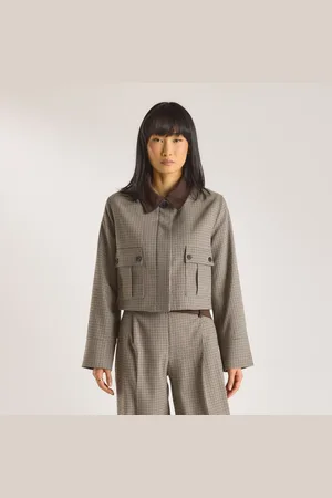 Lounge Underwear Hahnentrittmuster-Jacke - Braun