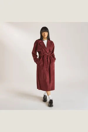 Lounge Underwear Veloursleder-Trenchcoat - Burgunderrot