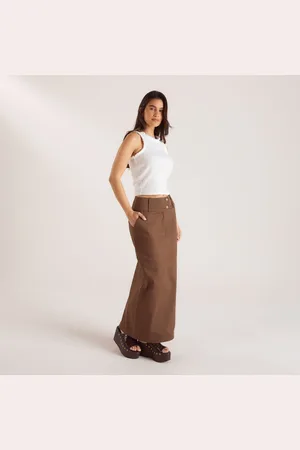 Lounge Underwear Maxirock mit Doppelknopf-Detail - Schokolade