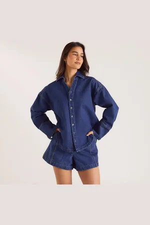 Lounge Underwear Übergroßes Jeanshemd - Blau