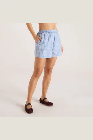 Lounge Underwear Karierte Baumwoll-Shorts - Blau