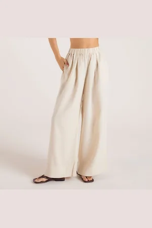 Lounge Underwear Hose aus Leinenmischung mit Weitem Bein - Crèmefarben