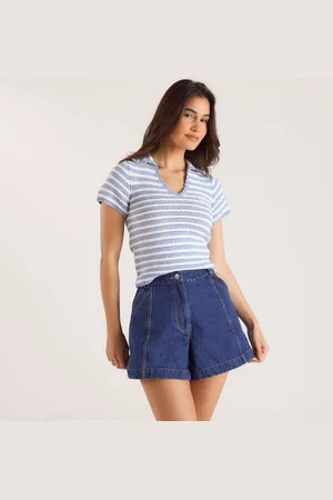 Lounge Underwear Häkel-Poloshirt - Blauer Streifen
