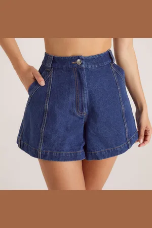 Lounge Underwear Jeansshorts mit Weitem Saum - Blau