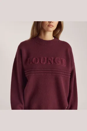 Lounge Underwear Gestreifter Strick-Pullover - Burgunderrot