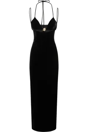 Alessandra Rich Langes Samtkleid Mit Verziertem Ausschnitt