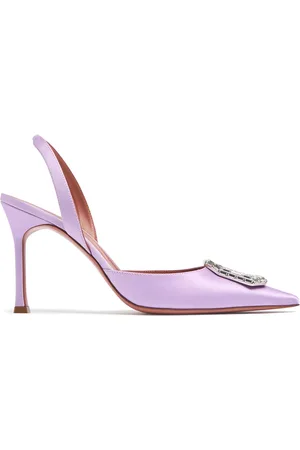Amina Muaddi 90mm Hohe Wildlederpumps Mit Denimdruck „camelia“