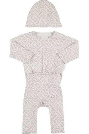 Burberry Cotton Blend Bodysuit, Pants And Hat