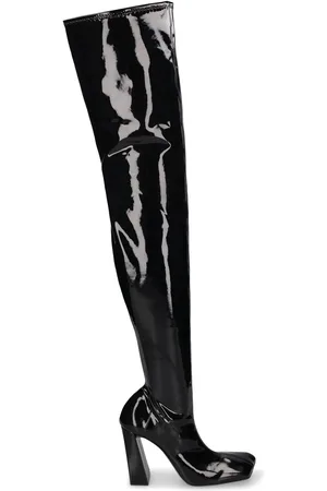 Amina Muaddi 95mm Hohe Overknee-stiefel Aus Latex „marine“