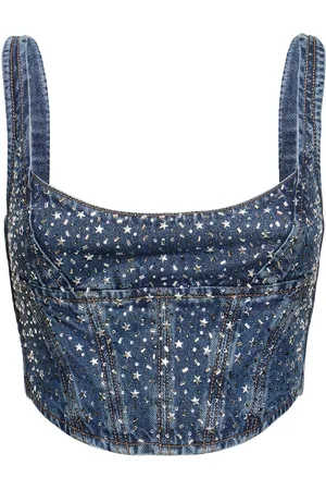 Alessandra Rich Denim-oberteil Mit Kristallen