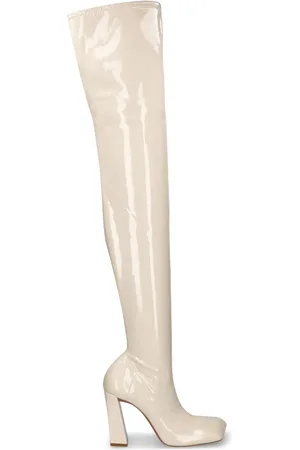 Amina Muaddi 95mm Hohe Overknee-stiefel Aus Latex „marine“