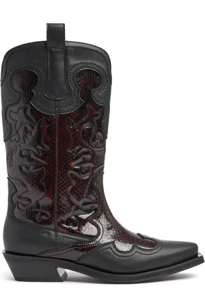 Ganni 40mm Hohe Westernstiefel Mit Stickerei