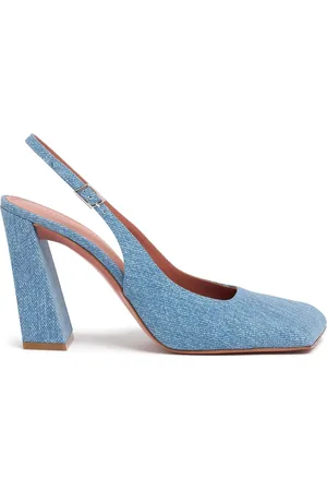 Amina Muaddi 95mm Hohe Pumps Aus Denim "charlotte"