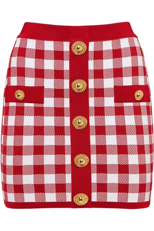 Balmain Minirock Aus Strick Mit Karos