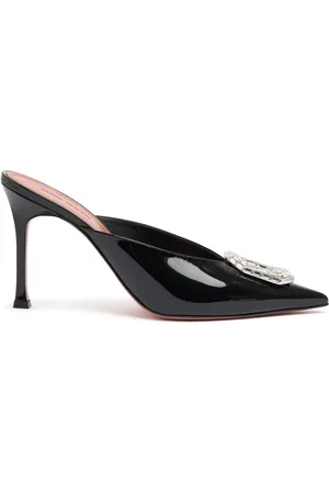 Amina Muaddi 90mm Hohe Lackledermules „camelia“