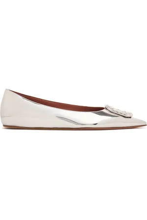 Amina Muaddi 5mm Hohe Lederpumps „camelia“