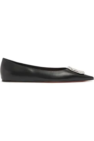 Amina Muaddi 5mm Hohe Ballerinas Aus Nappaleder „camelia“