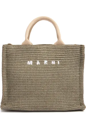Marni Kleine Ledertasche Mit Raffiaeffekt Und Logo