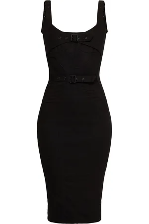 MUGLER Midikleid Aus Baumwolldenim Mit Schnallenriemen