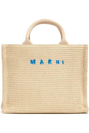 Marni Kleine Ledertasche Mit Raffiaeffekt Und Logo