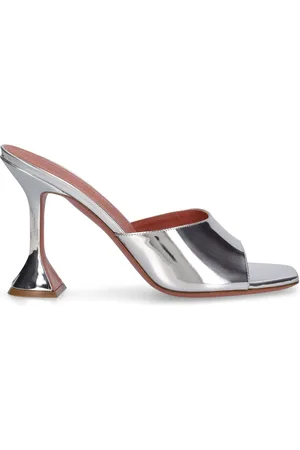 Amina Muaddi 95mm Hohe Mules Aus Verpiegeltem Leder „lupita“