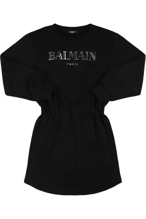 Balmain Kleid Aus Baumwollfleece Mit Logodruck