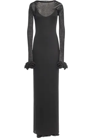 BLUMARINE Jersey & Wool Long Dress W/ Roses