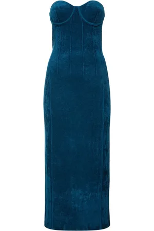 GALVAN Kompaktes, Trägerloses Midikleid Aus Samtstrick