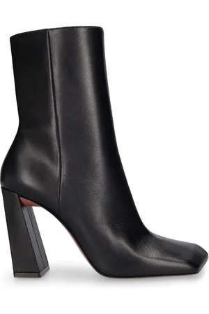 Amina Muaddi 95mm Hohe Stiefeletten Aus Leder „marine“