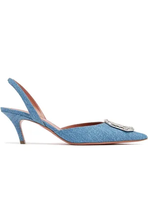 Amina Muaddi 60mm Hohe Wildlederpumps Mit Denimdruck „camelia“