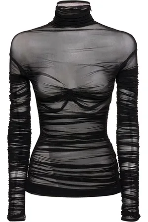 MUGLER Langärmeliges Rollkragen-top Aus Mesh
