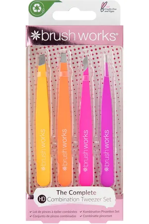 Brushworks HD 4 Piece Combination Tweezer Set - Brights