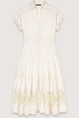 Maje Langes Besticktes Kleid Mit Volants