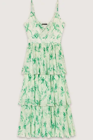 Maje Bedrucktes Langes Kleid Mit Volants