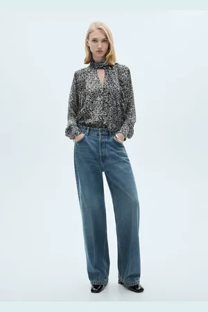 MANGO Bluse in Leo-Optik mit Schleifenkragen - Damen - XXL