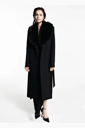 MANGO Mantel aus Manteco Wolle mit abnehmbarem Pelzkragen - Damen - 1XL