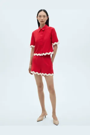 MANGO Baumwollshorts mit Kontrastabschlüssen - Damen - XL
