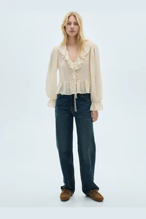 MANGO Bluse mit Rüschen und Schleifenverschluss - Damen - L