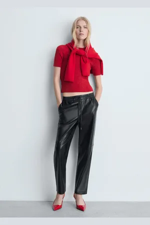 MANGO Hose mit Stretchbund und Leder-Effekt - Damen - XL