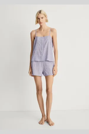 MANGO Set Pyjama aus Baumwolle mit Seersucker-Streifen - Damen - L