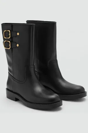 MANGO Leder-Ankleboots mit Schnallen - Damen - 37