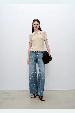 MANGO Jeans wideleg mit Blumenstickerei - Damen - 40