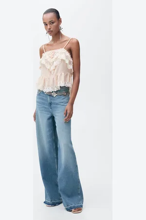 MANGO Wideleg-Jeans mit ausgefranstem Saum - Damen - 42