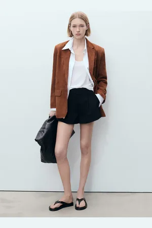 MANGO Gerader Wildleder-Blazer tobacco-braun - Damen - XL
