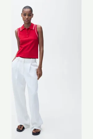 MANGO Stricktop mit Polokragen und Kontrastborten - Damen - XL