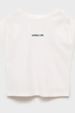 MANGO T-Shirt mit Schriftzug und Plisséefalten im Schulterbereich - Kinder - 7-8 Jahre
