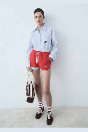 MANGO Baumwollshorts mit aufgedrucktem Schriftzug - Damen - S
